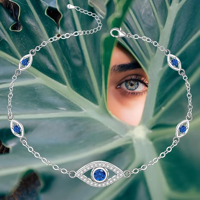 Evil Eye Anklet Sterling Silver Infinity Lotus Flower Evil Eye Anklets for Women Ankle Bracelets Turkish Blue Eyes Protection Chain Jewelry