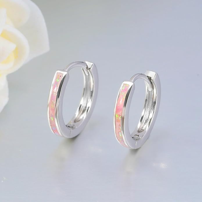 CiNily Sterling Silver Hoop Earrings, Tiny Opal Hoop Earrings for Women Small Huggie Earrings Lightweight Dainty Mini Hoops Hypoallergenic Jewelry Cartilage Piercing Hoop Earrings 12mm