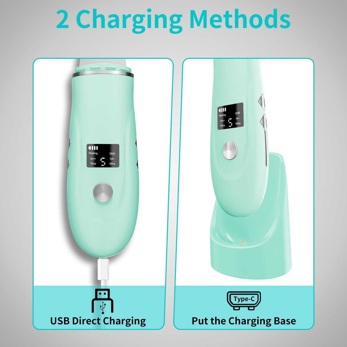 Skin Scrubber Facial Spatula - 4-in-1 Deep Cleansing Tool for Pore Extraction, Fast Charging Dock Blackhead Remover Face Spatula for Facial Skincare Women Gift (Green)