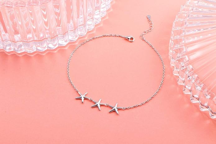 Alphm Anklet for Women S925 Sterling Silver Adjustable Foot Evil Eye Starfish Heart Bead Butterfly Celtic Knot Cross Multilayer Layered Ankle Bracelet Jewelry