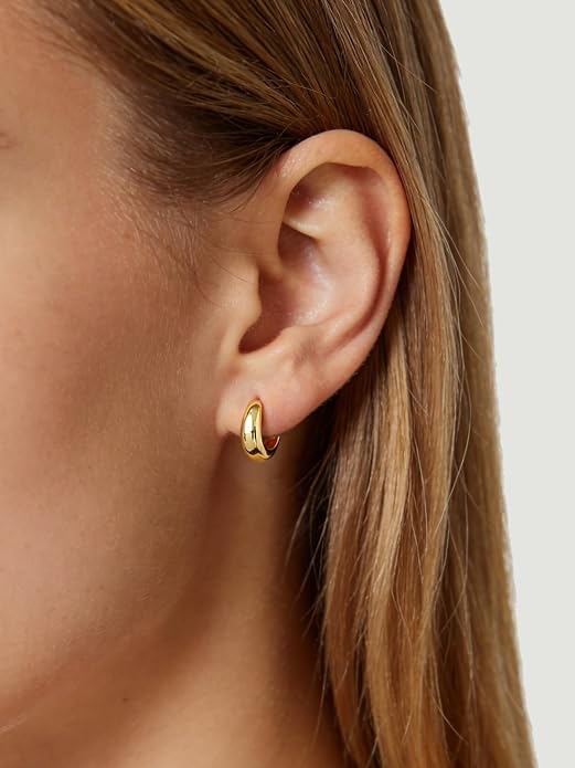 Silvora 14K Gold Plated Chunky Hoop Earrings for Women, Small Thick Huggie Hoops with 925 Sterling Silver Post, Hypoallergenic Lightweight Hoop Earrings, 8/10/12/14mm