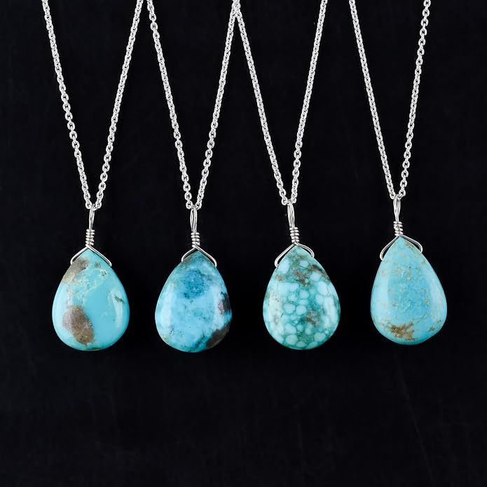 Gifts For Men Turquoise Jewelry Gemstone Pear Dainty Pendant Necklace Women for Her, Crystals, Birthstone, Healing Stones, Rhodium Plating 925 Sterling Silver 18 inch