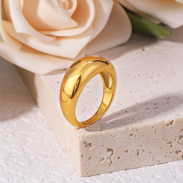 Gold Silver Rings Set for Women Chunky Statement Rings ZC Dome Evil Eye Croissant ring Thick 18K Gold Plated Band Rings