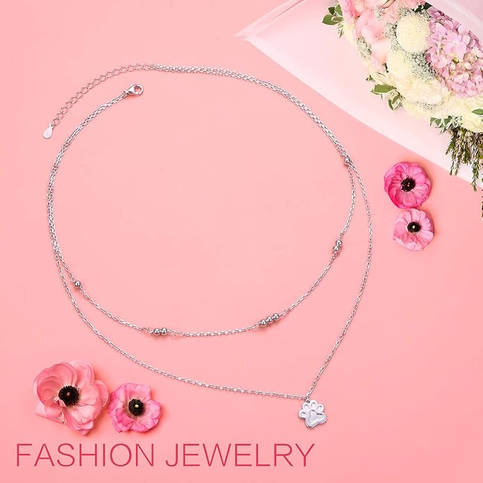 Layered Choker Necklaces for Women S925 Sterling Silver Circle/Heart/Cross/Star Multi Layered Necklace Handmade Bead Chain Adjustable Jewelry for Birthday