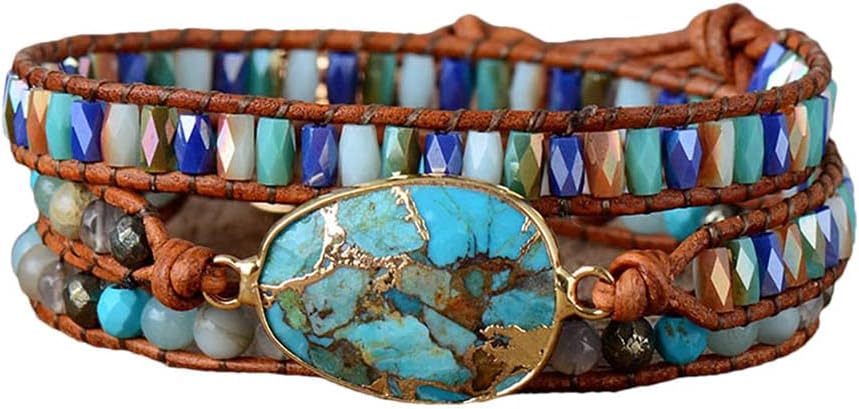 Women Wrap Bracelets Boho Natural Stone Jasper Turquoises Strand Bracelet Jewelry Collection