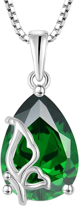 Teardrop Necklace 925 Sterling Silver Butterfly Pendant Necklace Birthstone Jewelry for Women