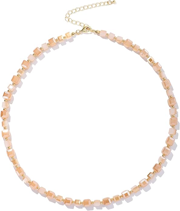 LALAPPLE Colorful Beaded Gemstone Necklace for Women, Boho Rainbow Bead Choker with Natural Stone Crystal Beads, Handmade Summer Beach Necklace Jewelry