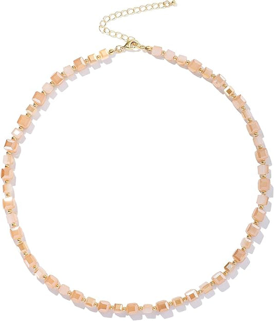 LALAPPLE Colorful Beaded Gemstone Necklace for Women, Boho Rainbow Bead Choker with Natural Stone Crystal Beads, Handmade Summer Beach Necklace Jewelry