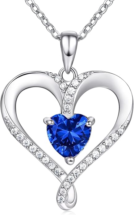 Birthstone Necklace for Women, 18K White Gold Heart Necklace Filled 925 Sterling Silver, Diamond Womens Jewelry Christmas Gifts for Women Wife