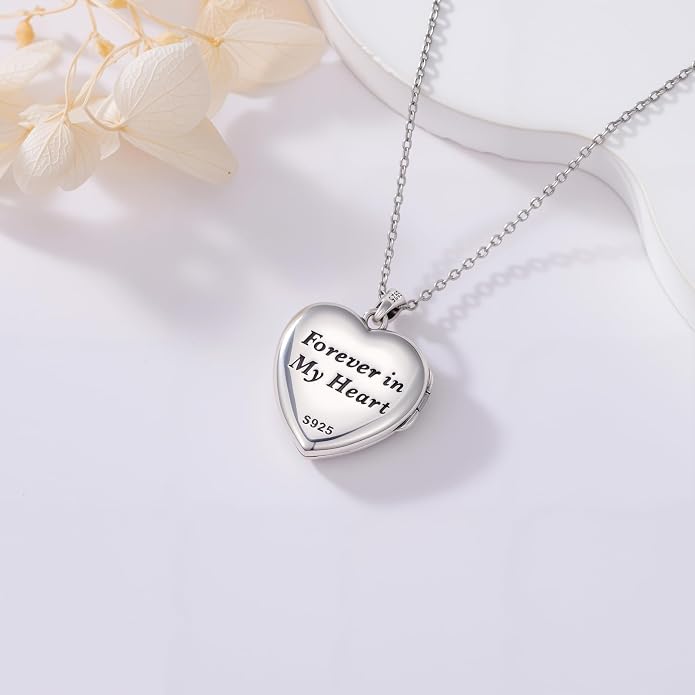 TOUPOP Heart Locket Necklace 925 Sterling Silver Love Locket that Holds Pictures Gifts for Women Her