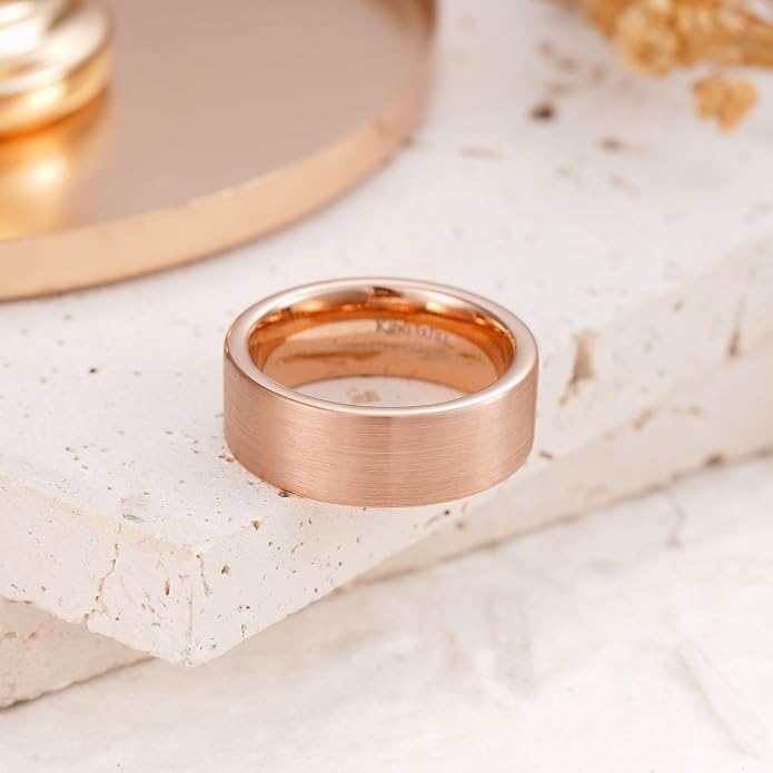 King Will Basic Gold/Rose Gold/Brown Plated Tungsten Wedding Band for Men/Women, 2mm/4mm/6mm/8mm/10mm/12mm Width Band Rings, Pipe Cut Matte Brushed Finish Cigar Band Ring Comfort Fit