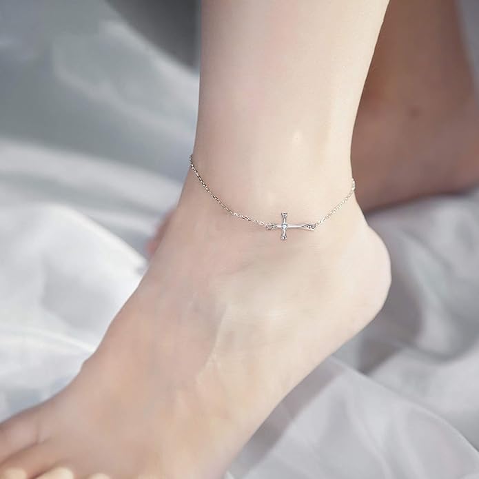 POPLYKE 925 Sterling Silver Infinity/Cross/Mermaid/Starfish/Pearl Anklet for Women Summer Jewelry
