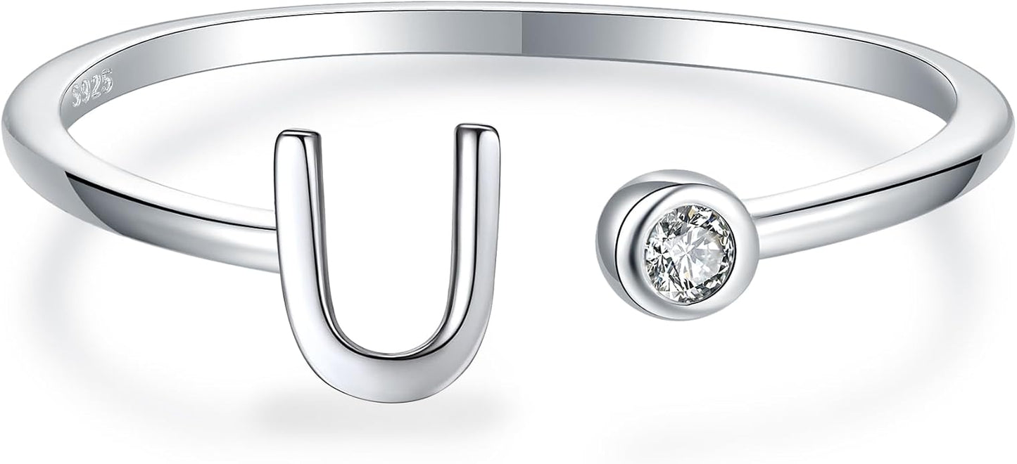 925 Sterling Silver Initial Letter Birthstone Rings for Women Adjustable 1-12 Month Birthstone Alphabet Stacking Ring for Teens Girls Stackable Birthstone Rings Birthday Jewelry Gift for Daughter Mom
