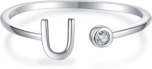 925 Sterling Silver Initial Letter Birthstone Rings for Women Adjustable 1-12 Month Birthstone Alphabet Stacking Ring for Teens Girls Stackable Birthstone Rings Birthday Jewelry Gift for Daughter Mom