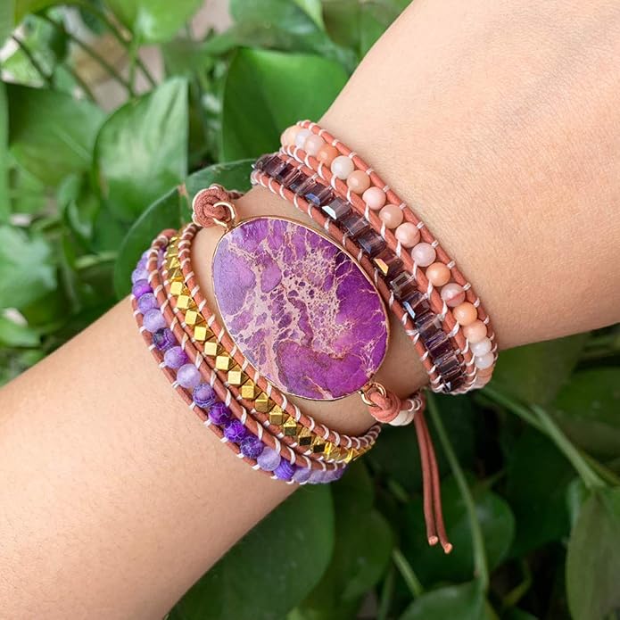 Boho Wrap Bracelet for Women, Handmade Natural Imperial Jasper Multi-Layer Stone Beaded Bracelet, Bohemian Healing Crystal Stone Jewelry Gifts