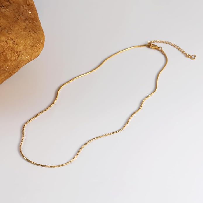 CHESKY Gold Necklace for Women-14K Plated/S925 sterling silver Snake Chain Necklace Dainty Simple Chunky Herringbone Necklace Gold Choker Necklaces Jewelry for Women Mothers Day Gifts for Mom