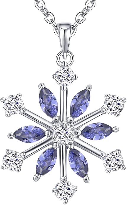 JO WISDOM 925 Sterling Silver White/Blue CZ Winter Frozen Large Snowflake Necklace Pendant