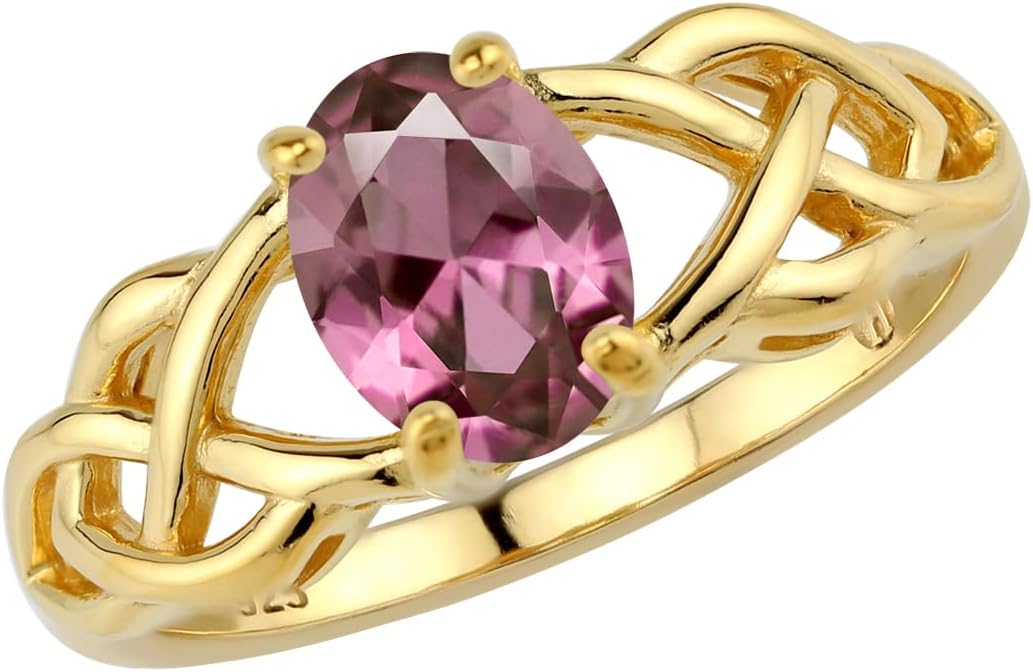 Silvershake 8X6mm Oval Shape Birthstone Gemstone Antique Finishing or Yellow Gold Plated 925 Sterling Silver Celtic Knot Weave Solitaire Ring Jewelry for Women