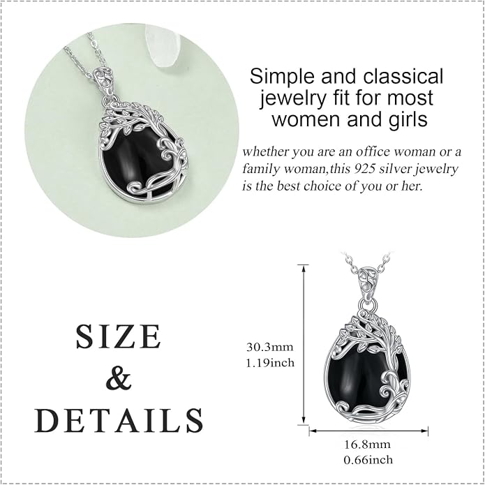 YAFEINI 925 Sterling Silver Moonstone Necklace Filigree Teardrop Pendant Necklace Jewelry for Women Girls