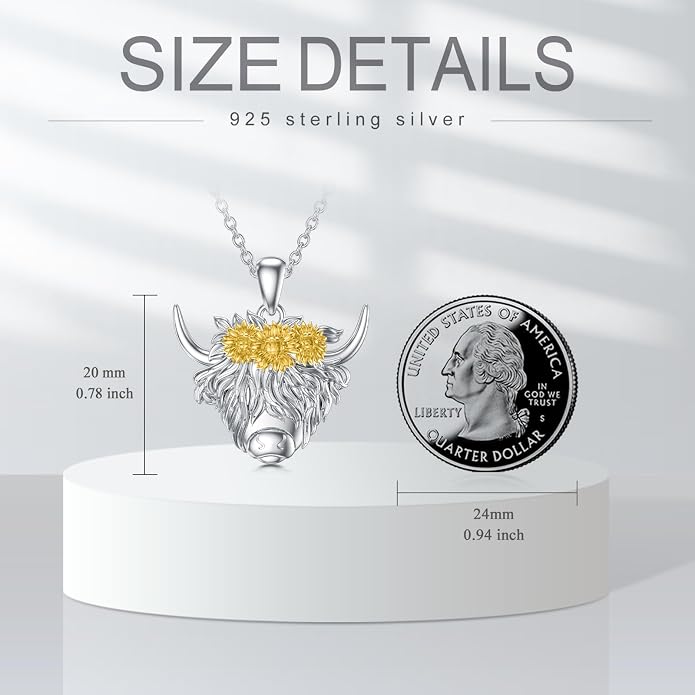 Highland Cow Gifts for Women 925 Sterling Silver Highland Cow Birthstone Necklace Fluffy Cow Jewelry Gifts Birthday Christmas