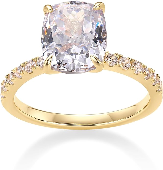 PAVOI 14K Gold Plated Engagement Rings for Women | Promise Wedding Band | 1.50CT - 3CT Cushion Cut Round Oval Cubic Zirconia Engagement Ring