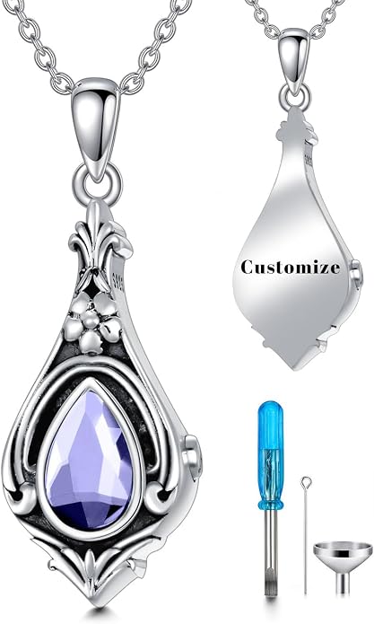 Seiyang Urn Necklace for Ashes 925 Sterling Silver with Birthstone Cremation Jewelry Keepsake Ashes Pendant Necklace Memorial Jewelry for Women Loved One