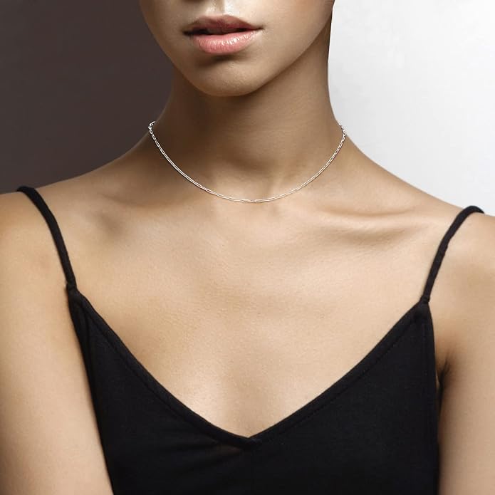 Miabella Italian Solid 925 Sterling Silver, 18Kt Gold Plated 2mm Paperclip Link Chain Necklace for Women, Made in Italy
