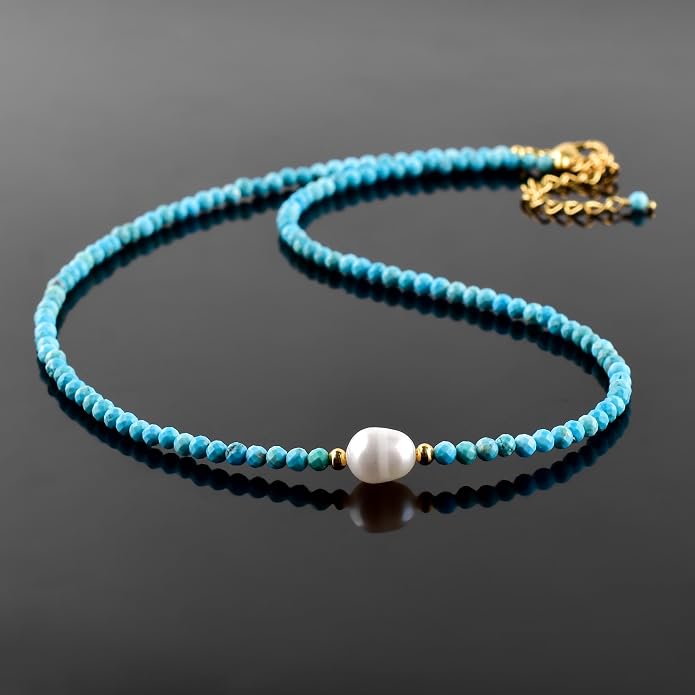 InfinityGemsArt Gemstone Gold Necklace For Women, Birthstone Natural Crystal Stone With Freshwater Pearl Beaded Jewelry, Gold Plated 18 Inch Chain