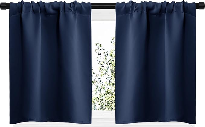 NICETOWN RV Blackout Curtains for Camper Windows, Kitchen Curtains, Short Blackout Curtains & Drapes, Thermal Insulated Rod Pocket Window Treatment Draperies for Nursery (Navy, 29" x 20", Set of 2)