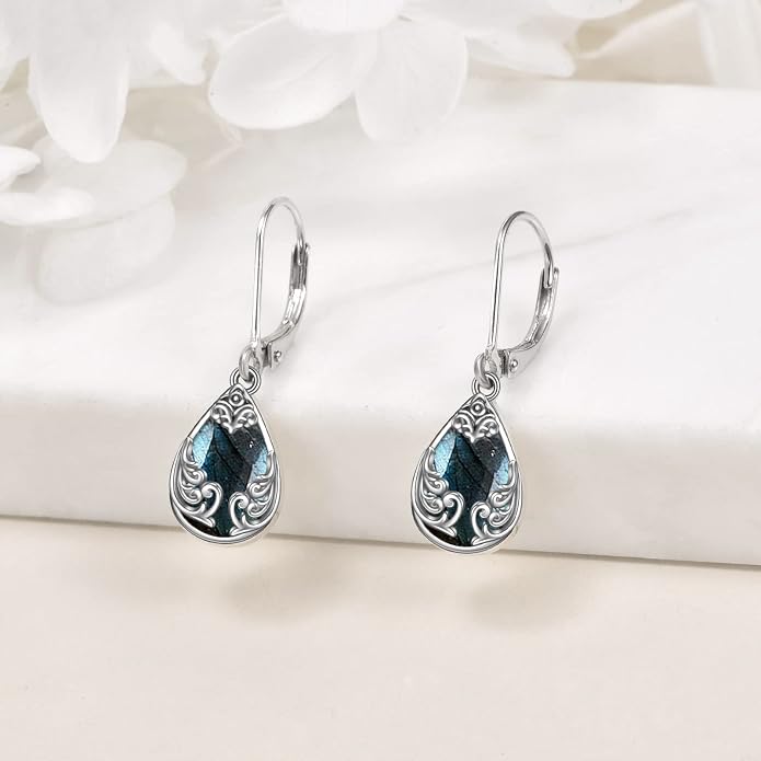 POPLYKE Celtic Filigree Teardrop Drop Dangle Earrings Sterling Silver Leverback Earrings Jewelry for Women