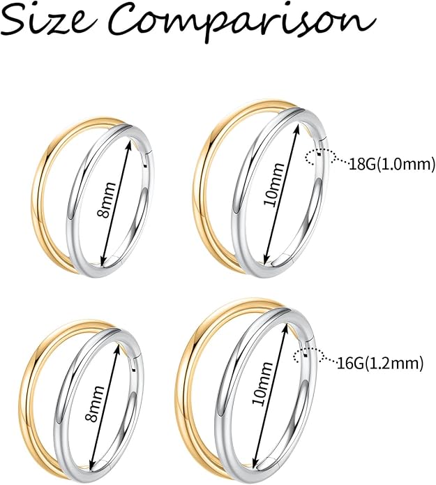 316L Surgical Steel Septum Clicker Ring Nose Ring Hoop Sleeper Hoop Earring Helix Rook Conch Cartilage Daith Tragus Earrings Lobe Nose Piercing Jewelry for Women