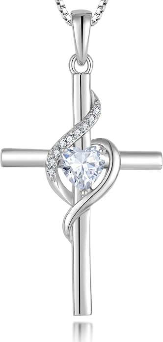 Cross Necklace 925 Sterling Silver Infinity Pendant Heart Birthstone Anniversary Jewelry for Women