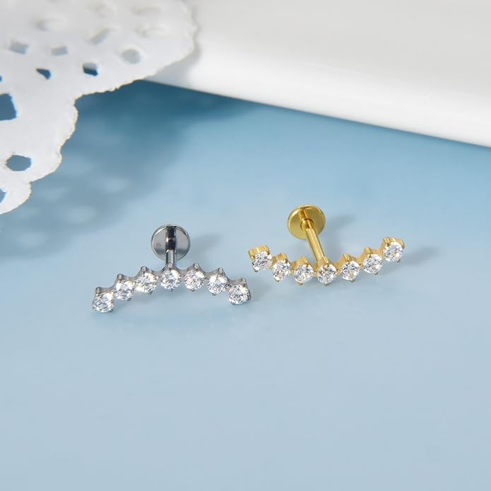 Lantine G23 Titanium Helix Piercing Jewelry Opal 16g Flat Back Stud Earrings Climber Labret Cartilage Tragus Daith Piercing Jewelry