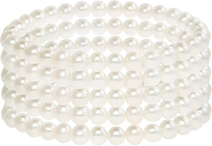 Blue Ocean Pearls Round Freshwater Cultured Pearl Bride & Bridesmaid 8" Stretch Strand Bracelet - Choice of Pearl Size and Color