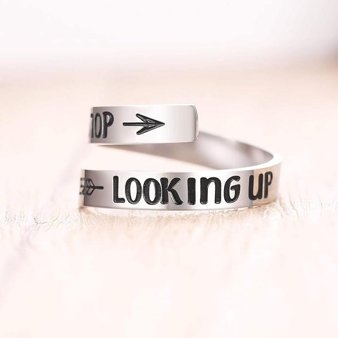 ZRAY Silver Keep Going Ring Inspirational Jewelry Stainless Steel Engraving Size Adjustable Personality Encouragement Gift for Women Teens Girls