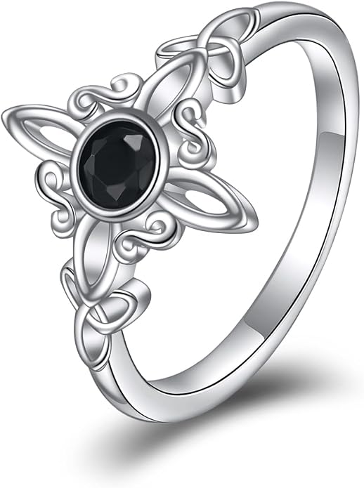 YAFEINI Witches Knot Sterling Silver Ring - Celtic Trinity Knot Jewelry for Women