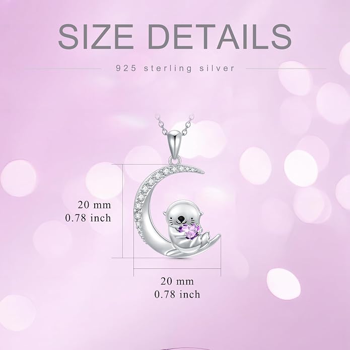 PROESS Animal Birthstone Necklace 925 Sterling Silver Otter/Axolotl/Hippo/Elephant/Dachshund/Monkey/Red Panda Pendant Necklace Animal Birthstone Jewelry Gifts for Women