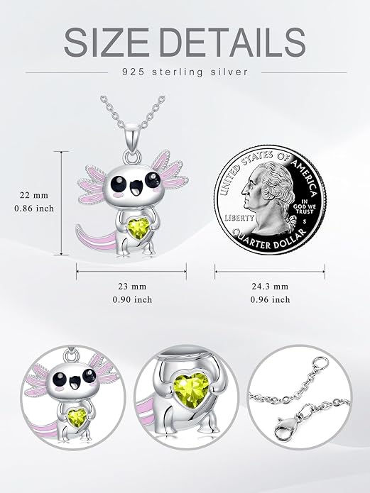 Dorunmo Axolotl Necklace 925 Sterling Silver Axolotl Birthstone Pendant Cute Animal Axolotl Jewelry Gifts for Women