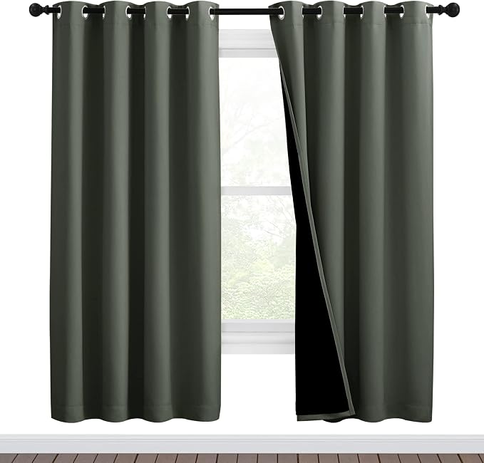 NICETOWN 100% Blackout Window Curtain Panels, Full Light Blocking Drapes with Black Liner for Nursery, 72-inch Drop Thermal Insulated Draperies (Dark Mallard, 2 Pieces, 46-inch Wide Per Panel)