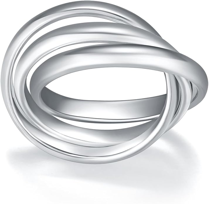 BORUO 925 Sterling Silver Ring, 14K Gold Plated Waterproof Fidget Anxiety Ring, Triple Row Rolling Interlocking Stacking High Polish Band for Women, Men| Each Band Width 1.8mm 3mm Size 4-12