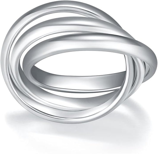 BORUO 925 Sterling Silver Ring, 14K Gold Plated Waterproof Fidget Anxiety Ring, Triple Row Rolling Interlocking Stacking High Polish Band for Women, Men| Each Band Width 1.8mm 3mm Size 4-12