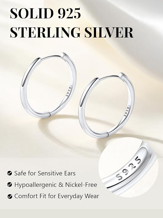 Silvora 14K Gold Plated Huggie Hoop Earrings for Women, Small Sterling Silver Hoops, Hypoallergenic Cartilage Earrings for Sensitive Ears 8/10/12/14/16/18/20MM