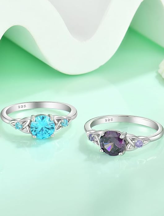 Celtic Knot Rings for Women 925 Sterling Silver Solitaire Ring Wedding Engagement Band Round Birthstone Jewelry Size 5-10