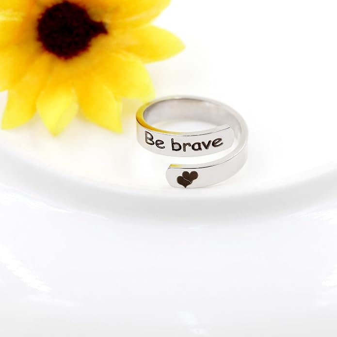 Uloveido Adjustable Inspirational Flying Dandelion Double Stainless Steel Freedom Ring Bands Cool Stacking Gift for Women, Engraving Rings Motivational Gift Y2004