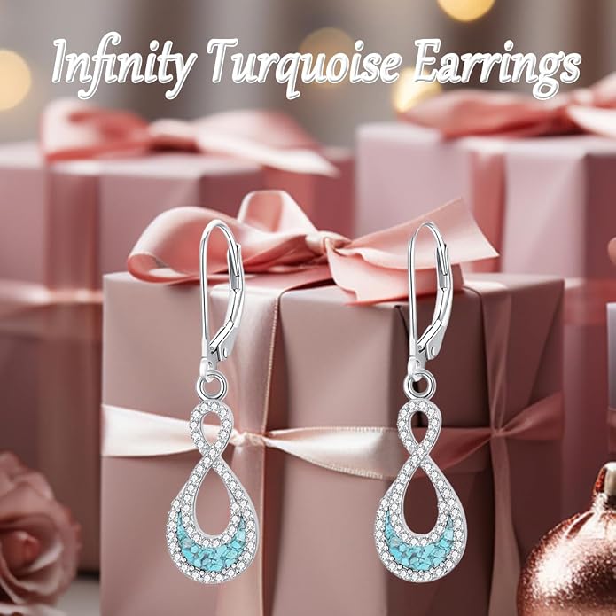 PROESS Moonstone Turquoise Malachite Dangle/Hoop Earrings 925 Sterling Silver Infinity/Wave/Celtic Knot/Clover Filigree Teardrop Earrings Jewelry Presents for Women