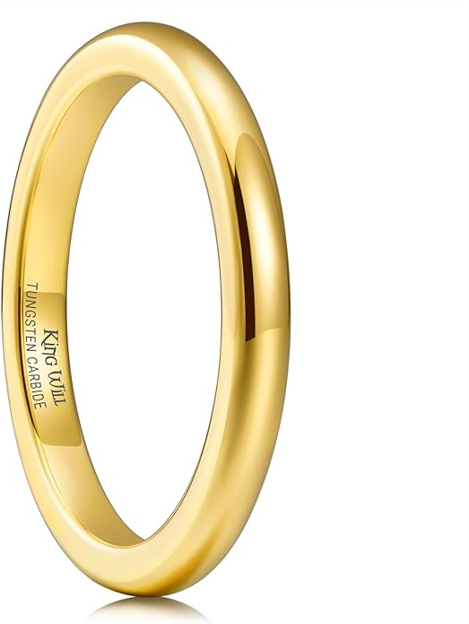King Will Men's Women's Tungsten Carbide Ring 24k Gold Plated Rose Gold Plated Domed Polished Finish Wedding Band