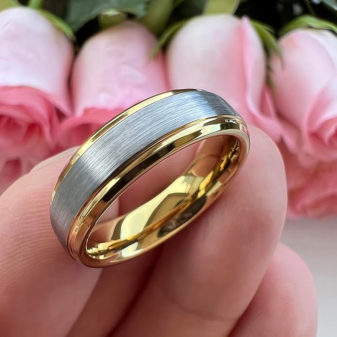 TUTISS 6mm 8mm Tungsten Rings for Men Women Fashion Engagement Wedding Bands Brushed Finish Stepped Beveled Edges Comfort Fit