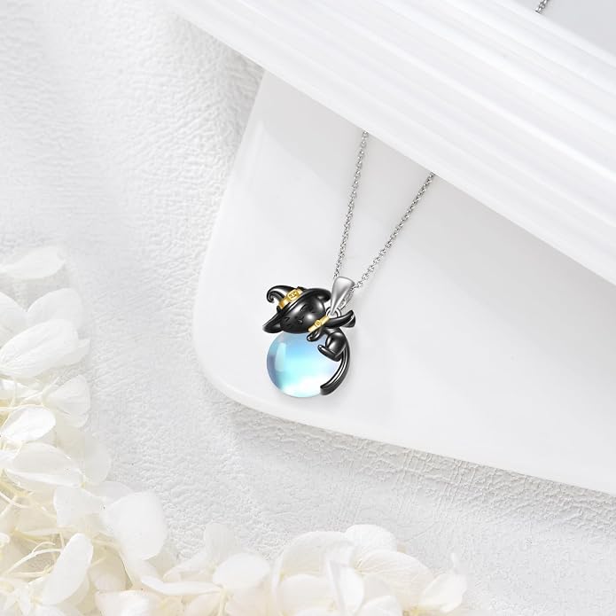 Cat Necklace Sterling Silver Cat Zircon Pendant Gothic Jewelry for Women Animal Lovers Gifts