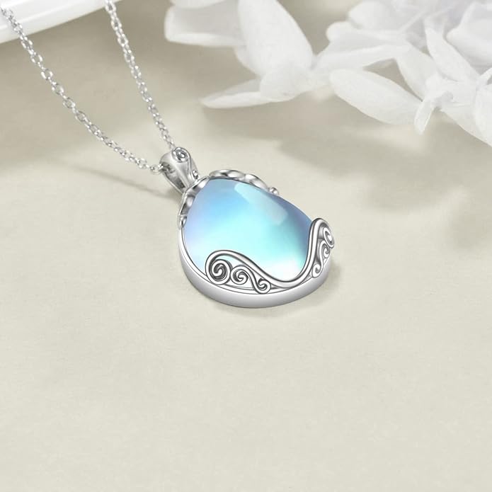 YAFEINI 925 Sterling Silver Moonstone Necklace Filigree Teardrop Pendant Necklace Jewelry for Women Girls