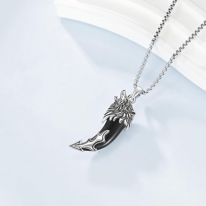 Viking Necklace for Men S925 Sterling Silver Thor Hammer Mjolnir/Wolf Tooth Pendant Necklace Nordic Viking Jewelry Gift for Men Women